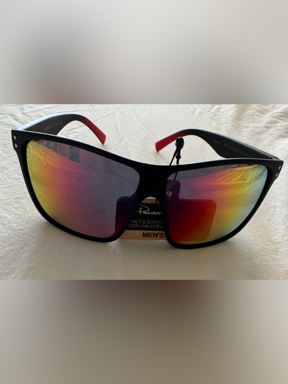 Panama Jack Black Sunglasses with Red Temple Tips and Mirrored Rainbow Lenses
